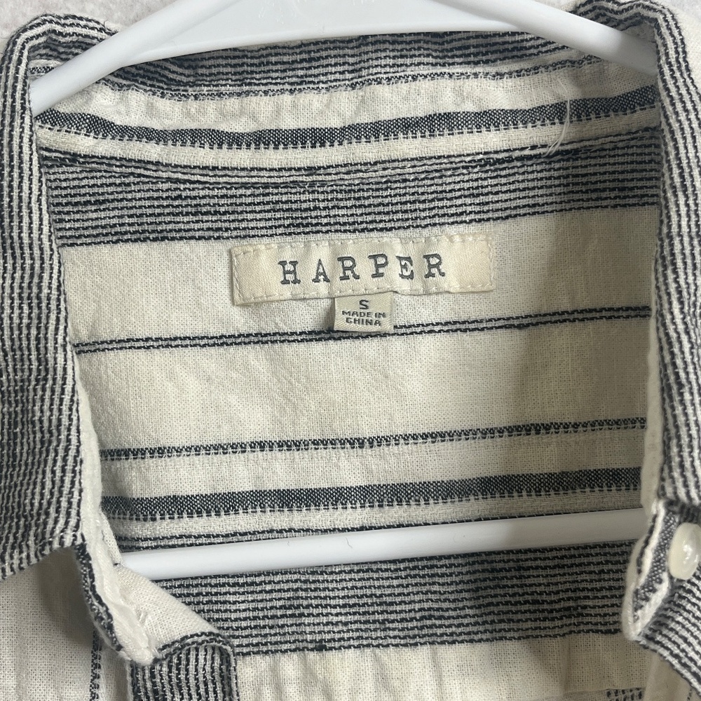 Harper Striped Button Front Short Sleeve Blouse Small Neutral Minimalist - Picture 3 of 7